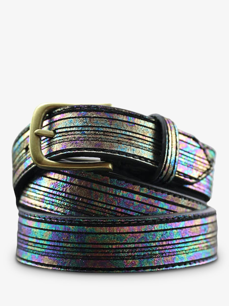 leather-belt-multicoloured-front-view-picture-laceinture-a-boucle-holographic-paul-marius-3760125347158
