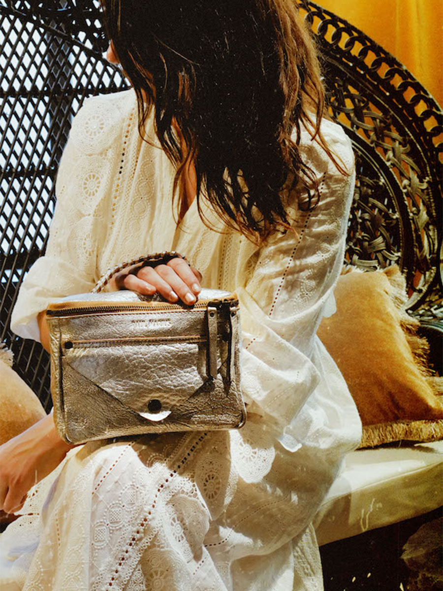 leather shoulder bag for woman Silver LeGavroche R dition Silver Amber PAUL MARIUS