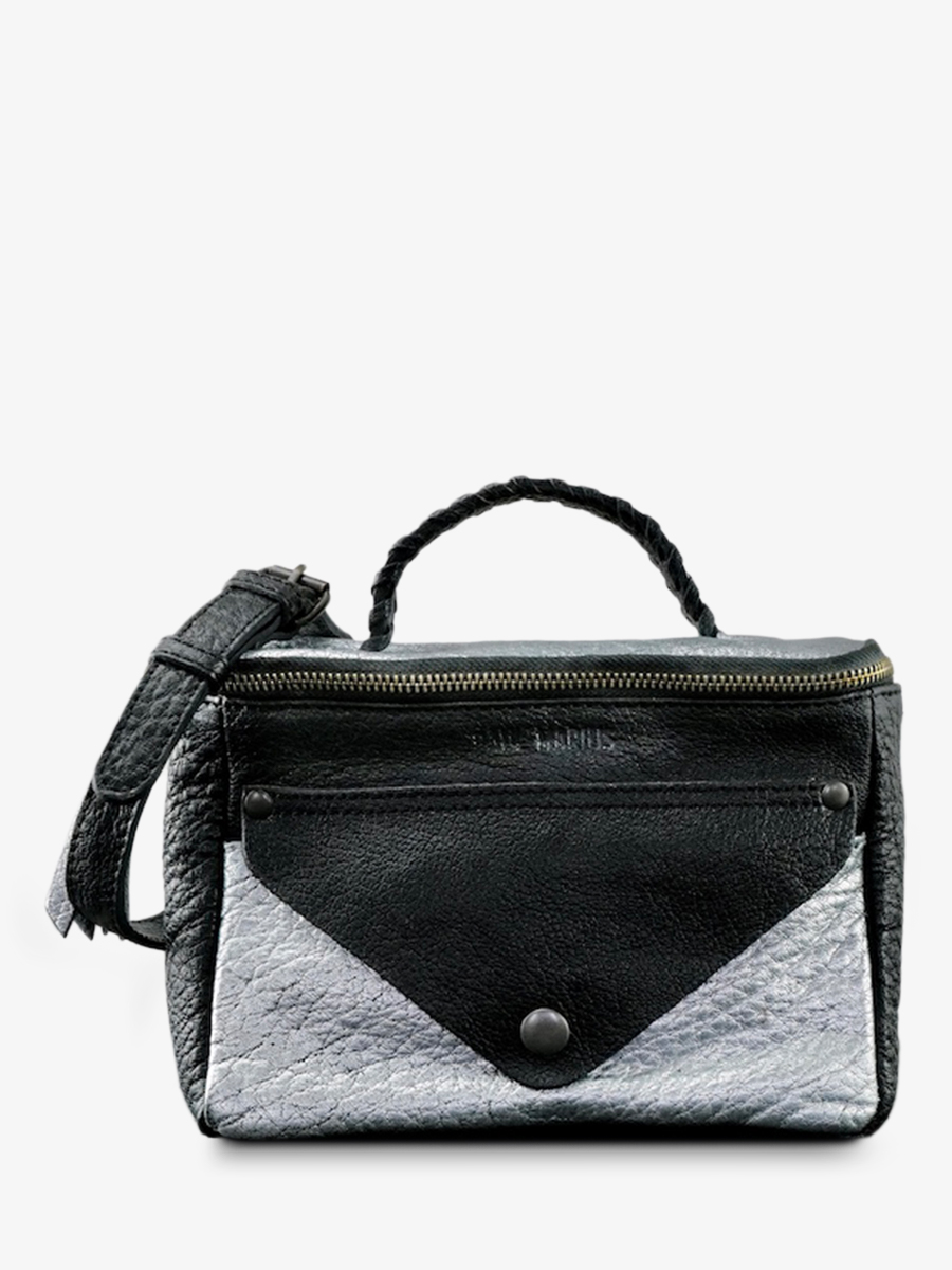 leather-shoulder-bag-for-woman-silver-black-front-view-picture-legavroche-reedition-silver-black-paul-marius-3760125348810