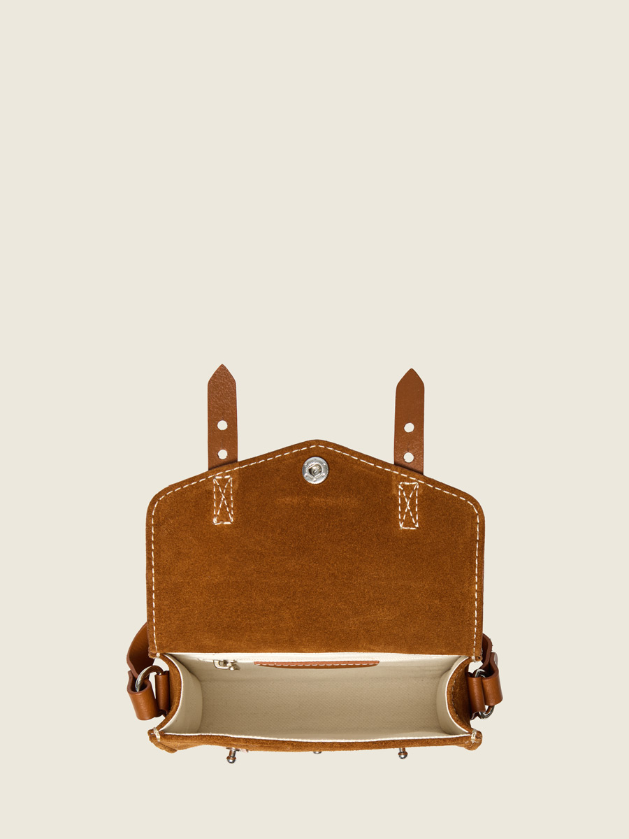 Small brown suede crossbody bag LeMini Indispensable - Brick inside view