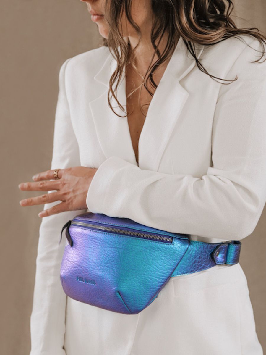 Blue leather fanny pack outlet