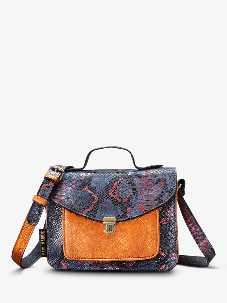 leather-hand-bag-for-woman-blue-orange-front-view-picture-mademoiselle-george-python-abyss-metallic-orange-paul-marius-3760125348681