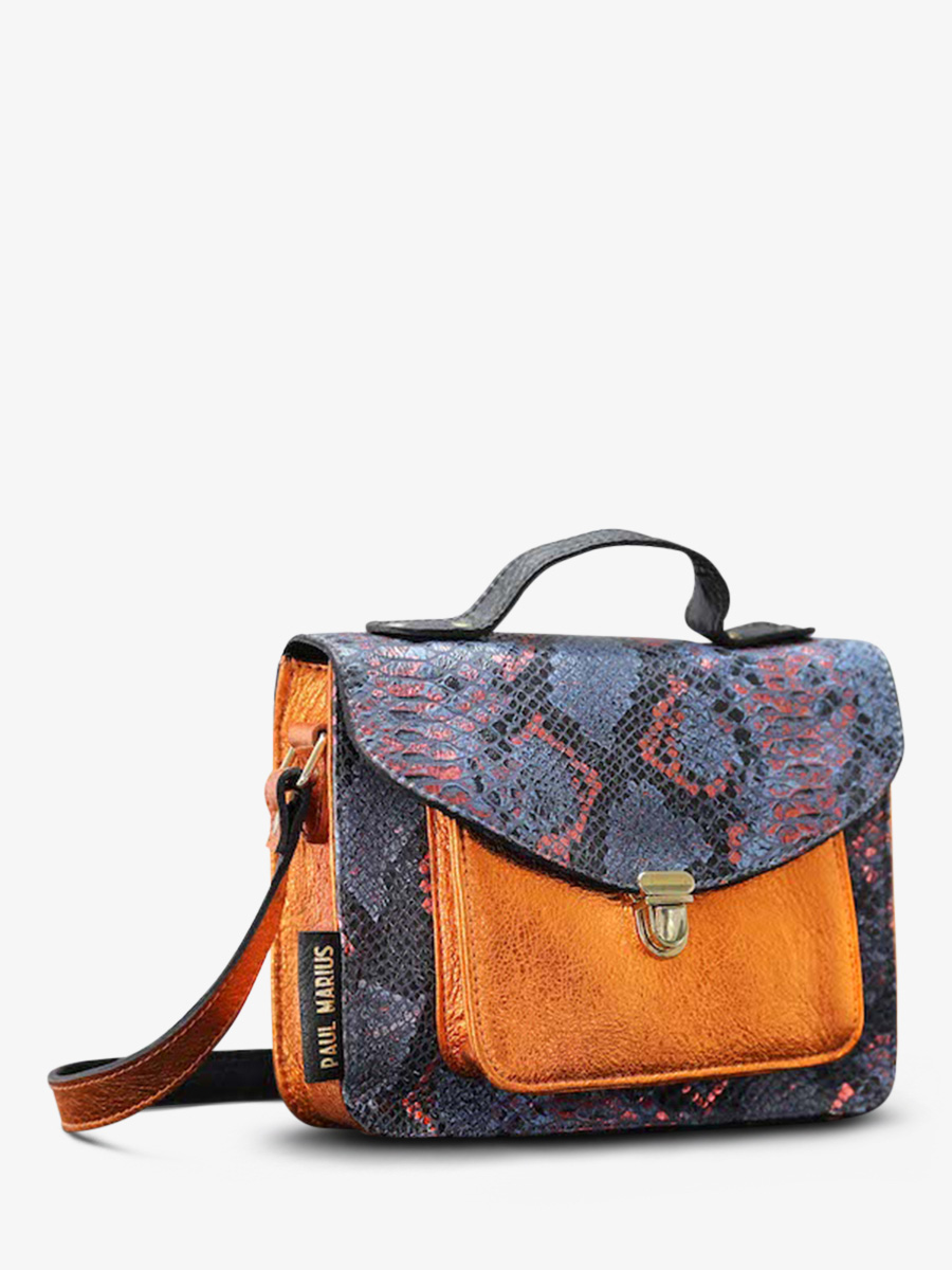 leather-hand-bag-for-woman-blue-orange-side-view-picture-mademoiselle-george-python-abyss-metallic-orange-paul-marius-3760125348681