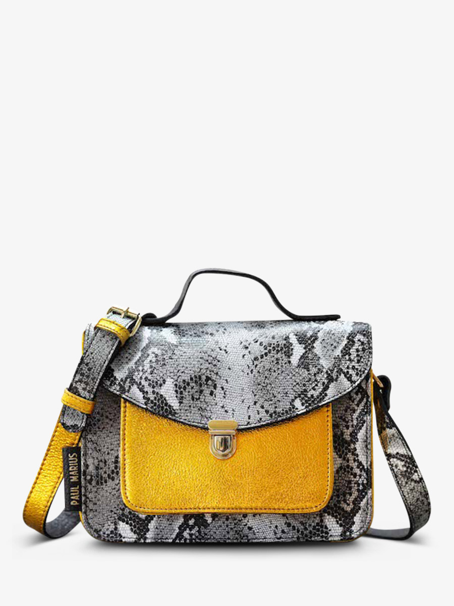 leather-hand-bag-for-woman-grey-yellow-front-view-picture-mademoiselle-george-python-granite-metallic-yellow-paul-marius-3760125348704