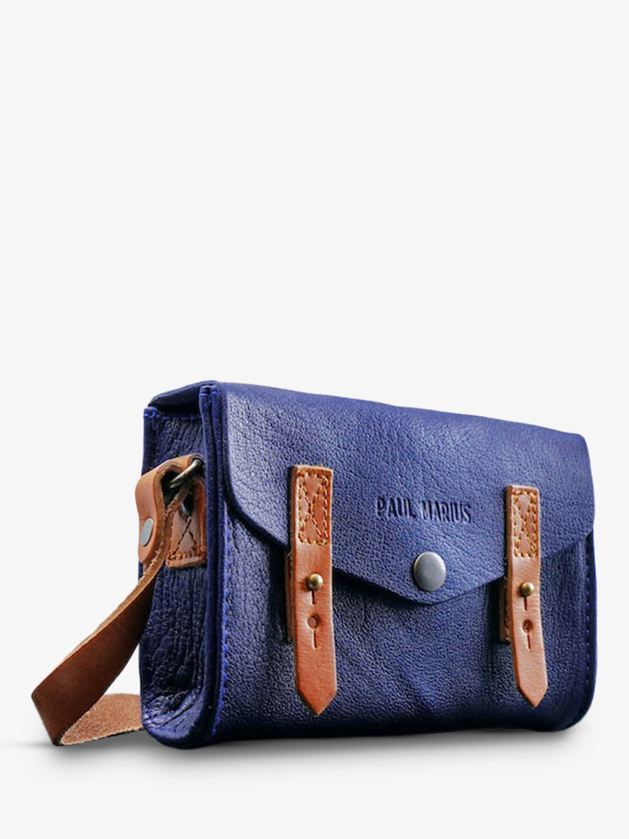 Blue Leather Shoulder Bag Le Mini Indispensable Egyptian Blue PAUL MARIUS
