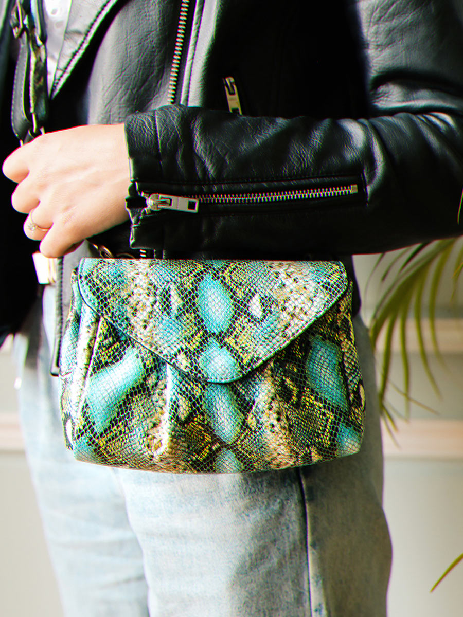 paulmarius leather shoulder bag for women Blue,Green - Suzon S Python Agate