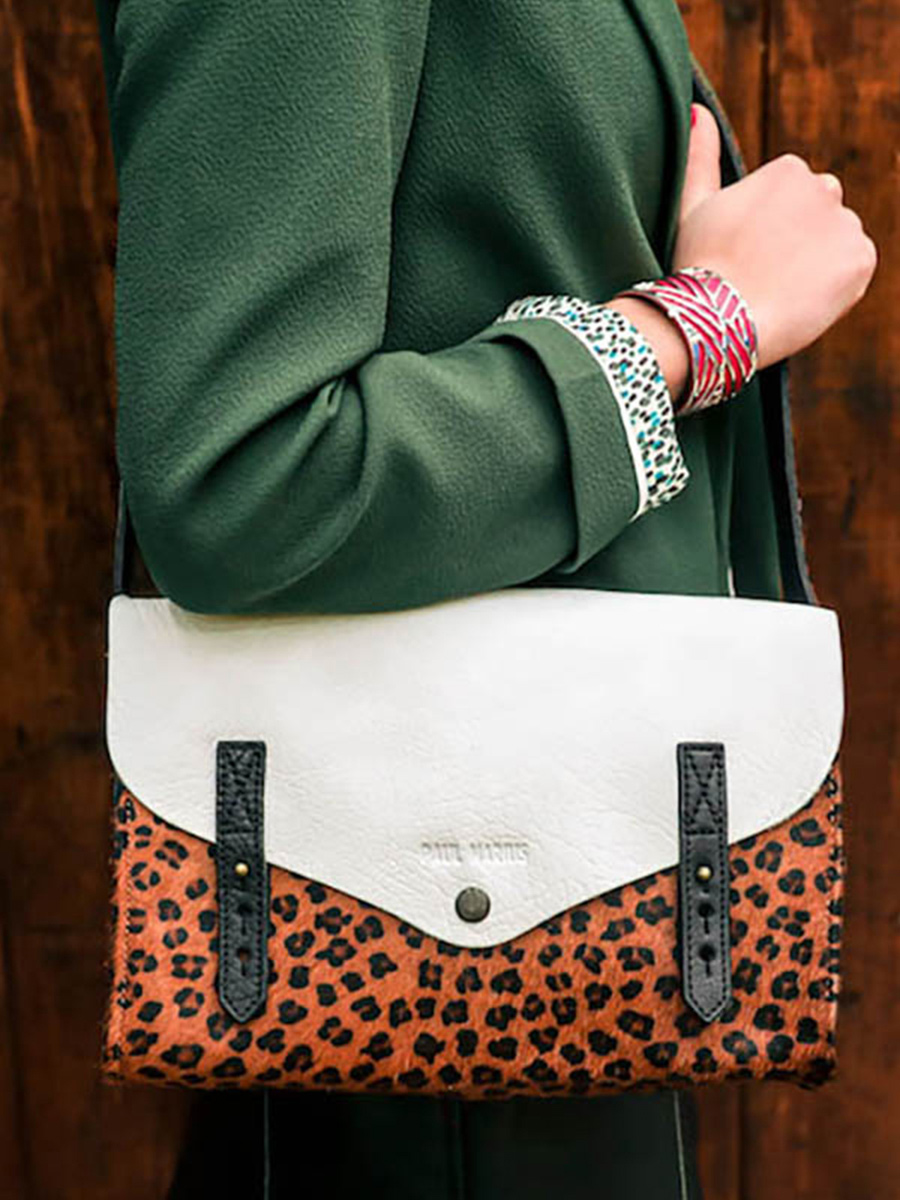 leather woman shoulder bag Multicoloured Black White L Indispensable L opard Black White PAUL MARIUS