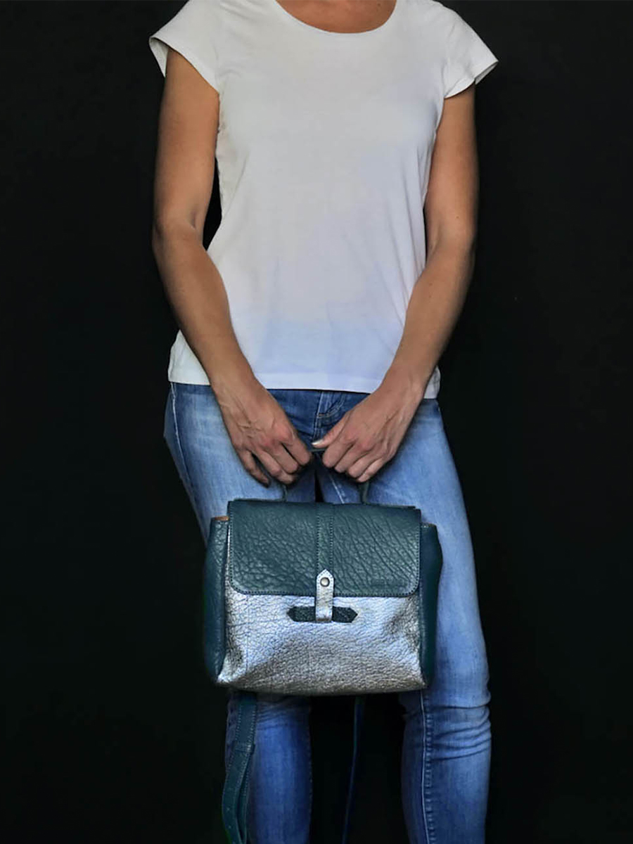 LeCorneille Bleu Piscine / Argenté - sac bandoulière cuir femme  Bleu,Argenté