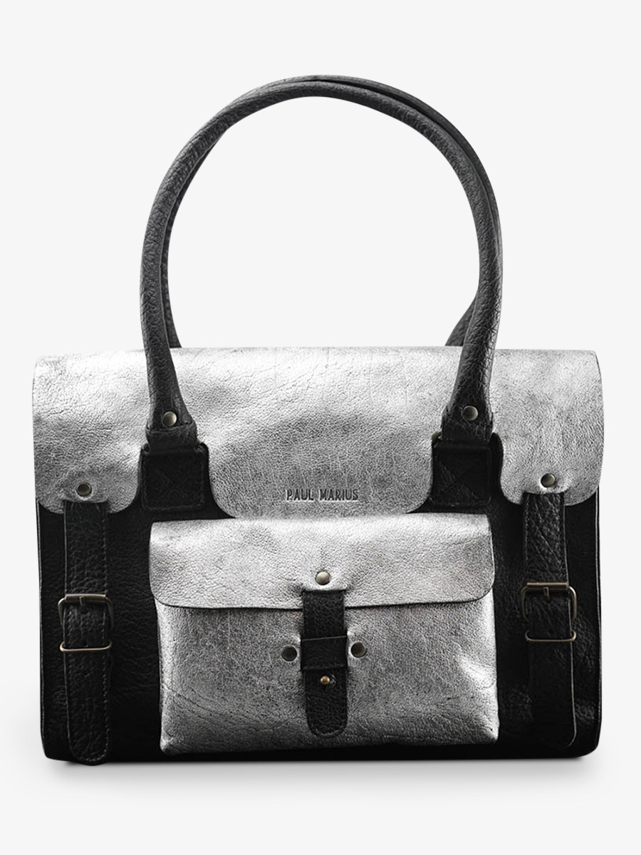 leather shoulder bag for woman Silver Black LeRive Gauche M Silver Black PAUL MARIUS
