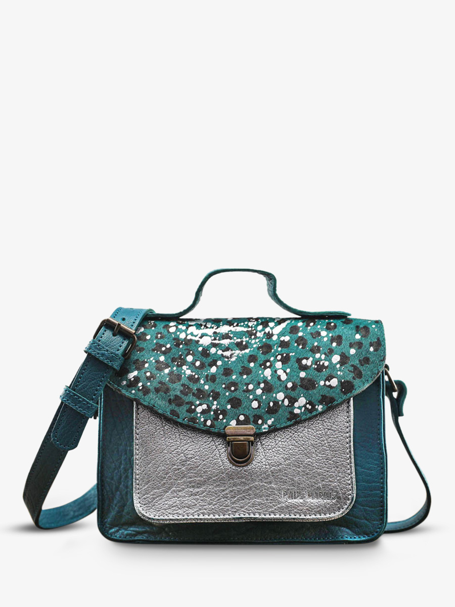 leather hand bag for woman Blue Silver Mademoiselle George Leopard Pool Blue Silver PAUL MARIUS