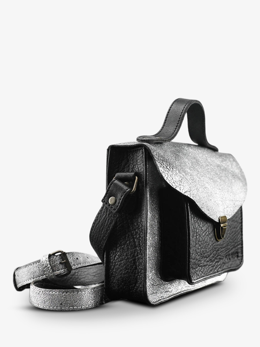 leather hand bag for woman Silver Black Mademoiselle George Silver Black PAUL MARIUS