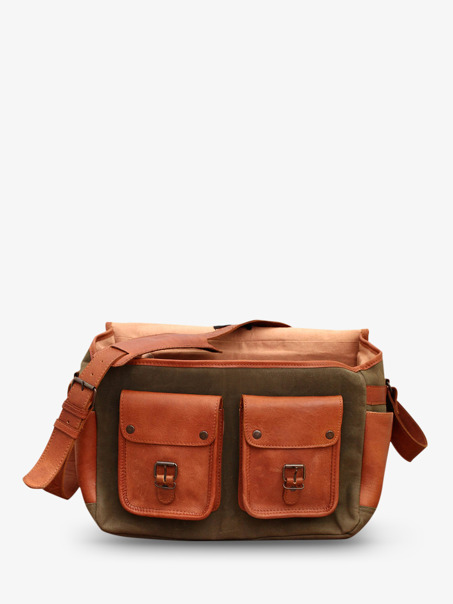 leather camera bag Green LeReporter Toile Khaki Green PAUL MARIUS