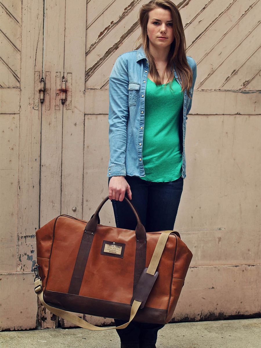 leather travel bag Brown LeLong Courrier Light Brown PAUL MARIUS
