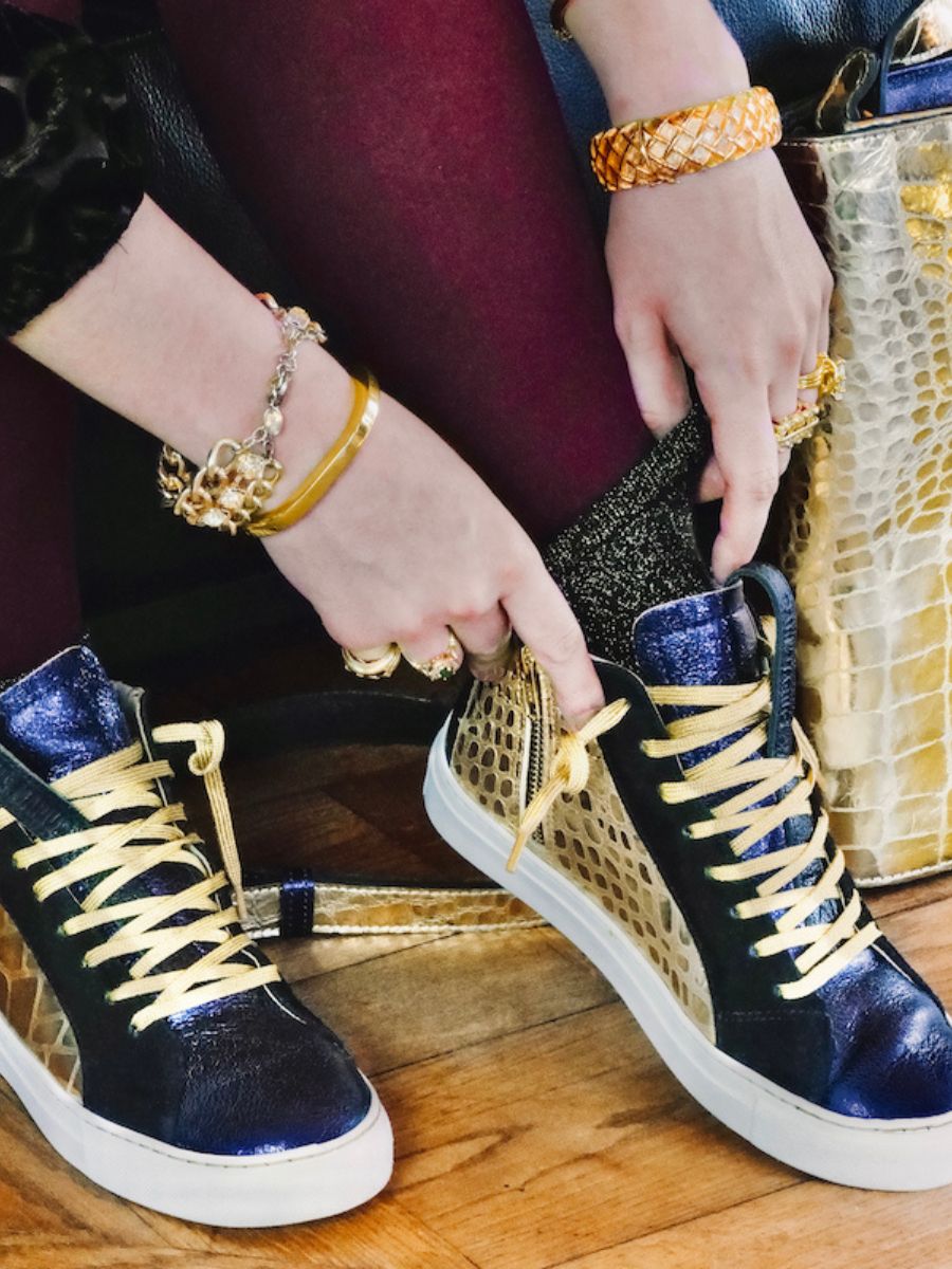 sneakers for women Blue Silver PM001 Caiman Gold Metallic Blue PAUL MARIUS
