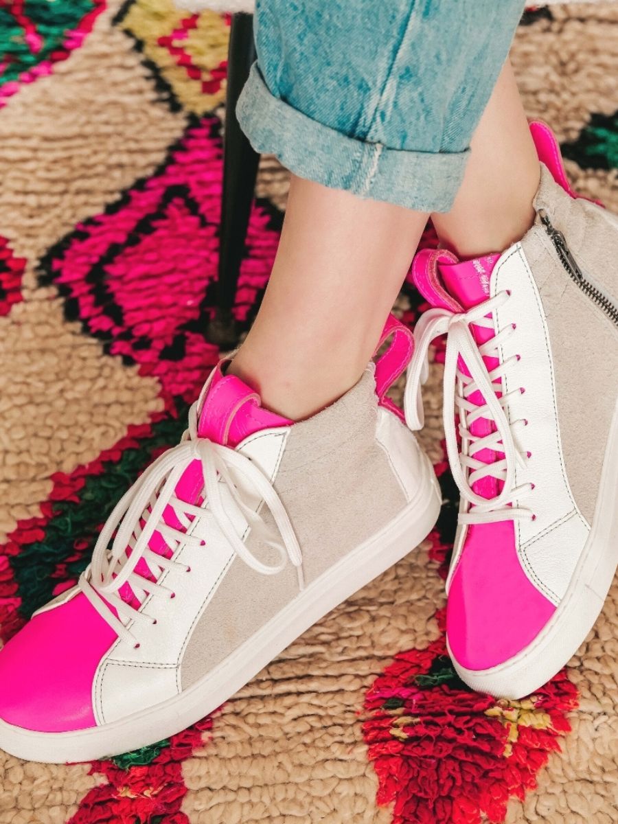 Womens pink sales leather sneakers