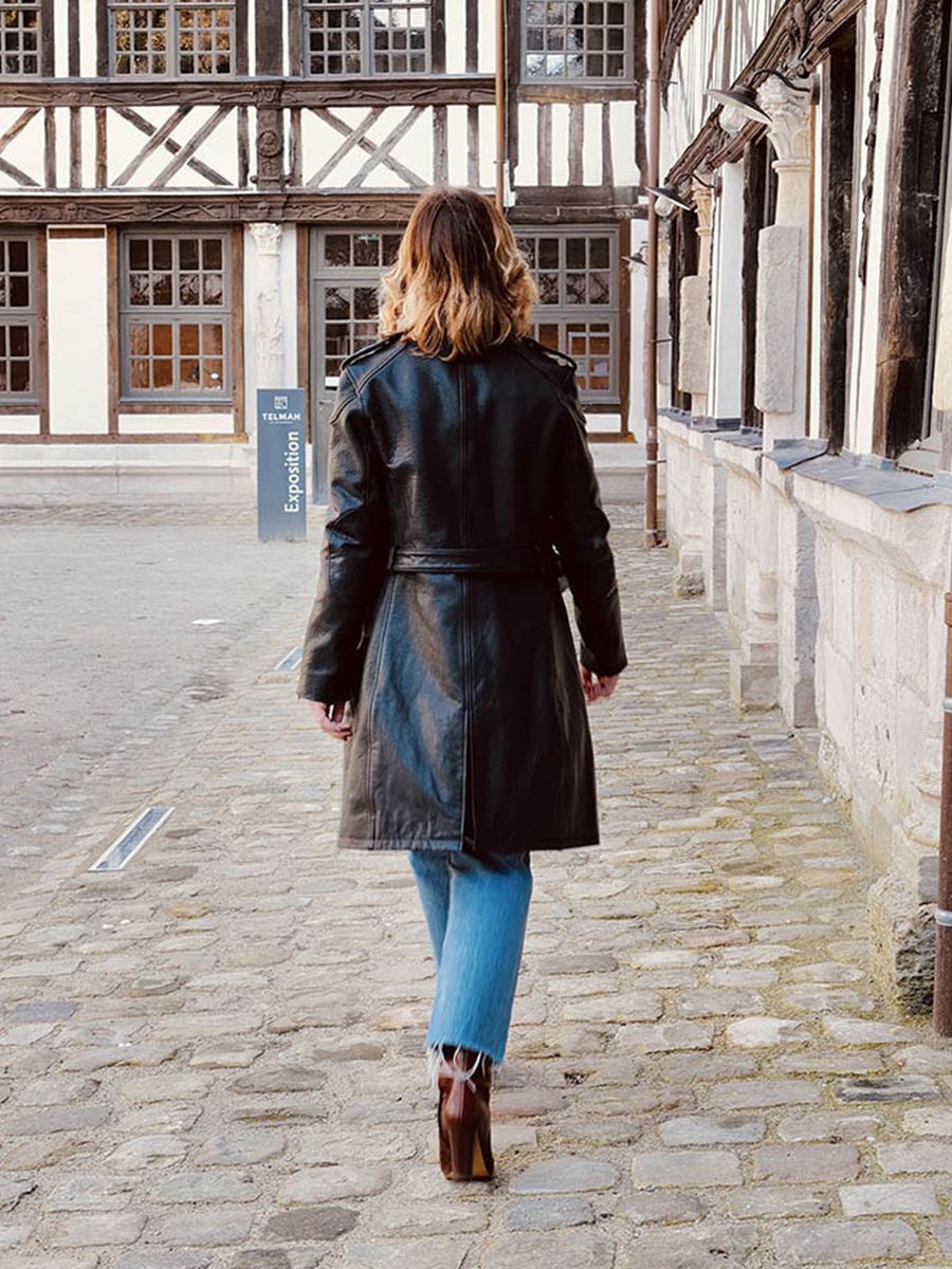 Trench cuir noir femme best sale