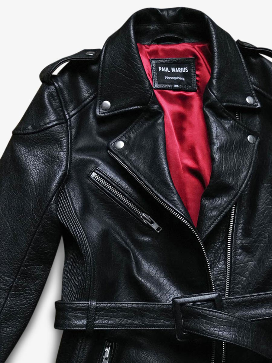 Women's black coat with red lining on sale