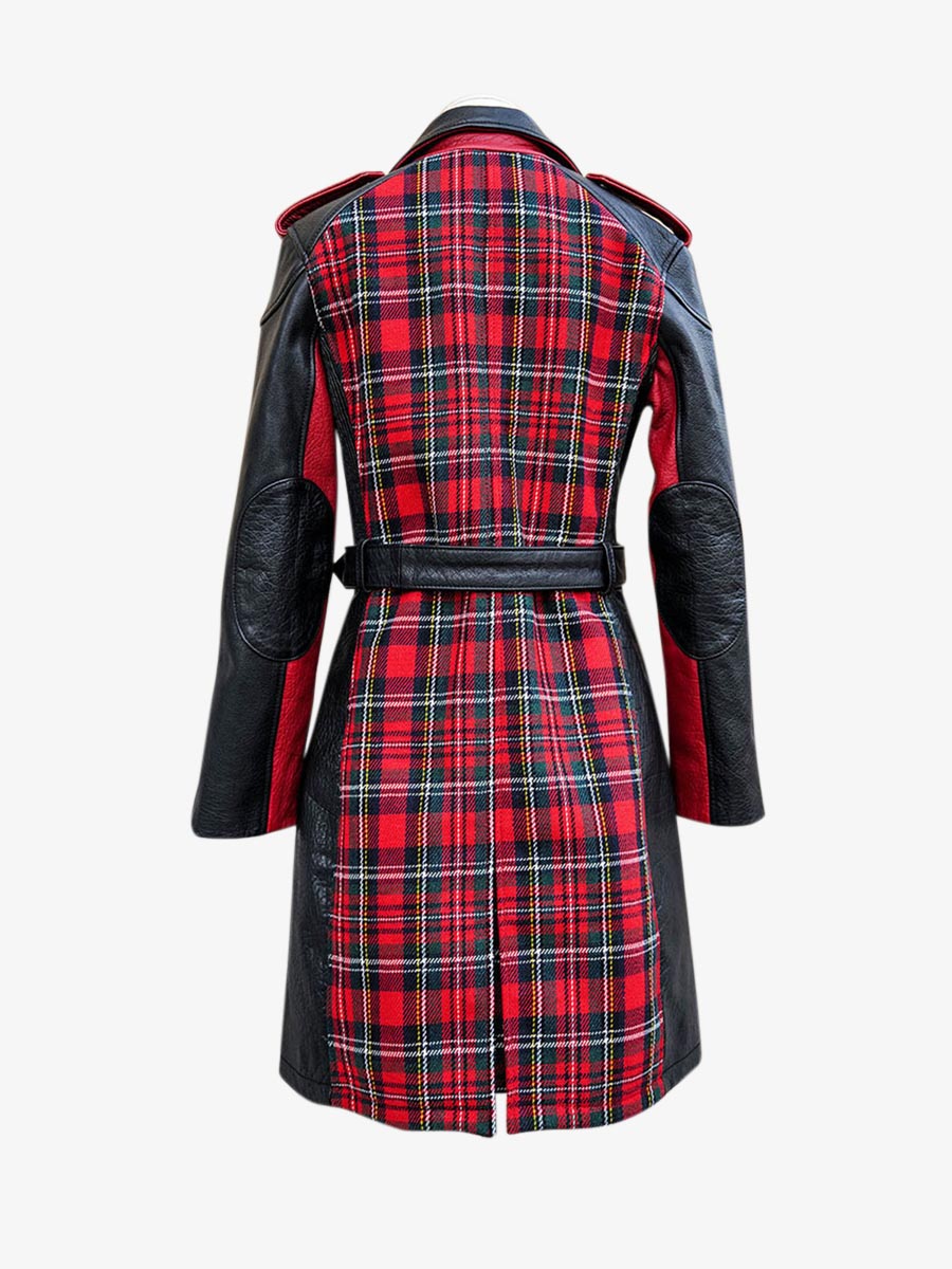 leather women jacket trench Red LeTrench Red Tartan PAUL MARIUS
