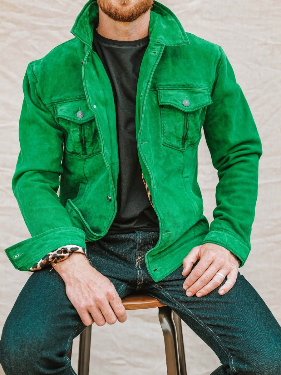 Green online suede blazer