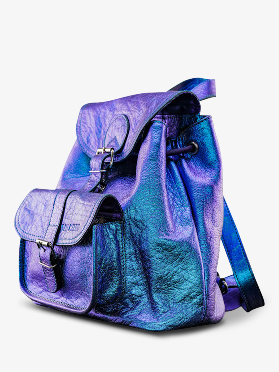 Blue Metallic Leather Backpack for Women LeBaroudeur Beetle PAUL MARIUS