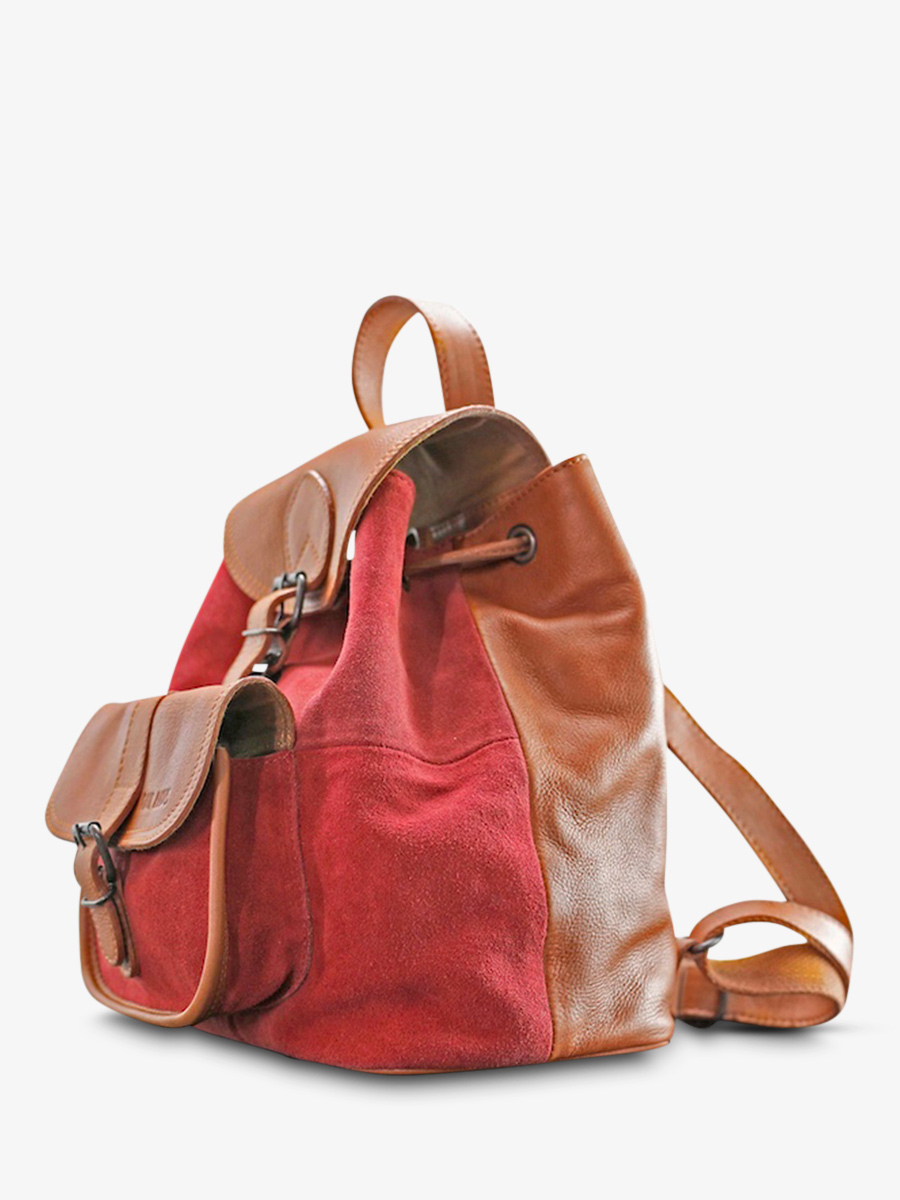 leather backpak for woman Brown Purple LeBaroudeur Pampa Light Brown Raisin PAUL MARIUS