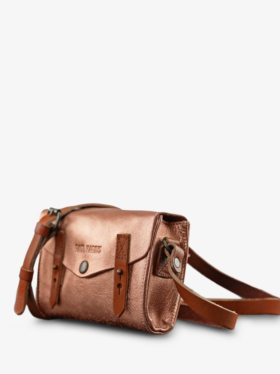 Rose Gold Leather Shoulder Bag Le Mini Indispensable Rose Gold PAUL MARIUS