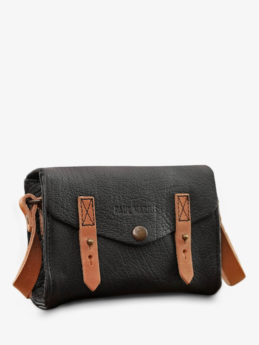 Black Leather Shoulder Bag Le Mini Indispensable Black PAUL MARIUS