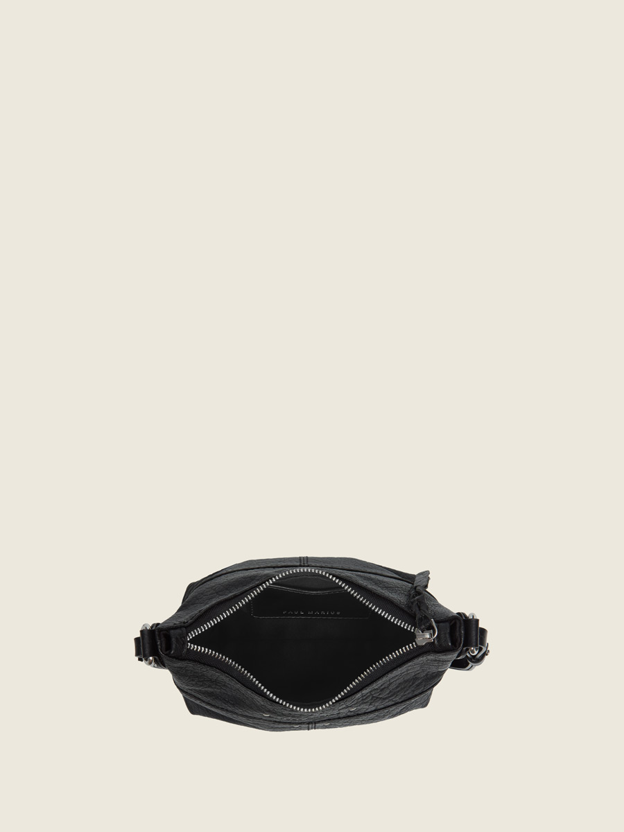 Inside view photo, small black leather shoulder bag, PAUL MARIUS LeLoustic Black