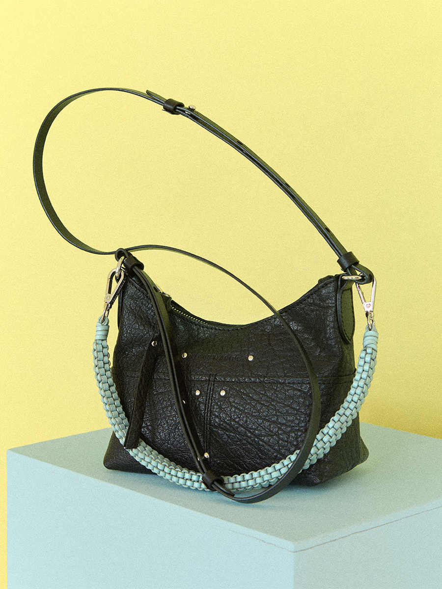 Material detail photo, small black leather shoulder bag, PAUL MARIUS LeLoustic Black