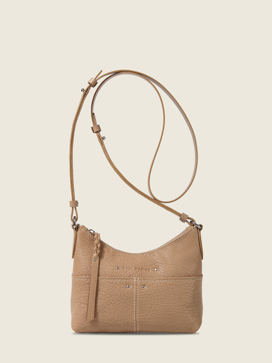 Front view photo, small taupe leather shoulder bag, PAUL MARIUS LeLoustic Taupe
