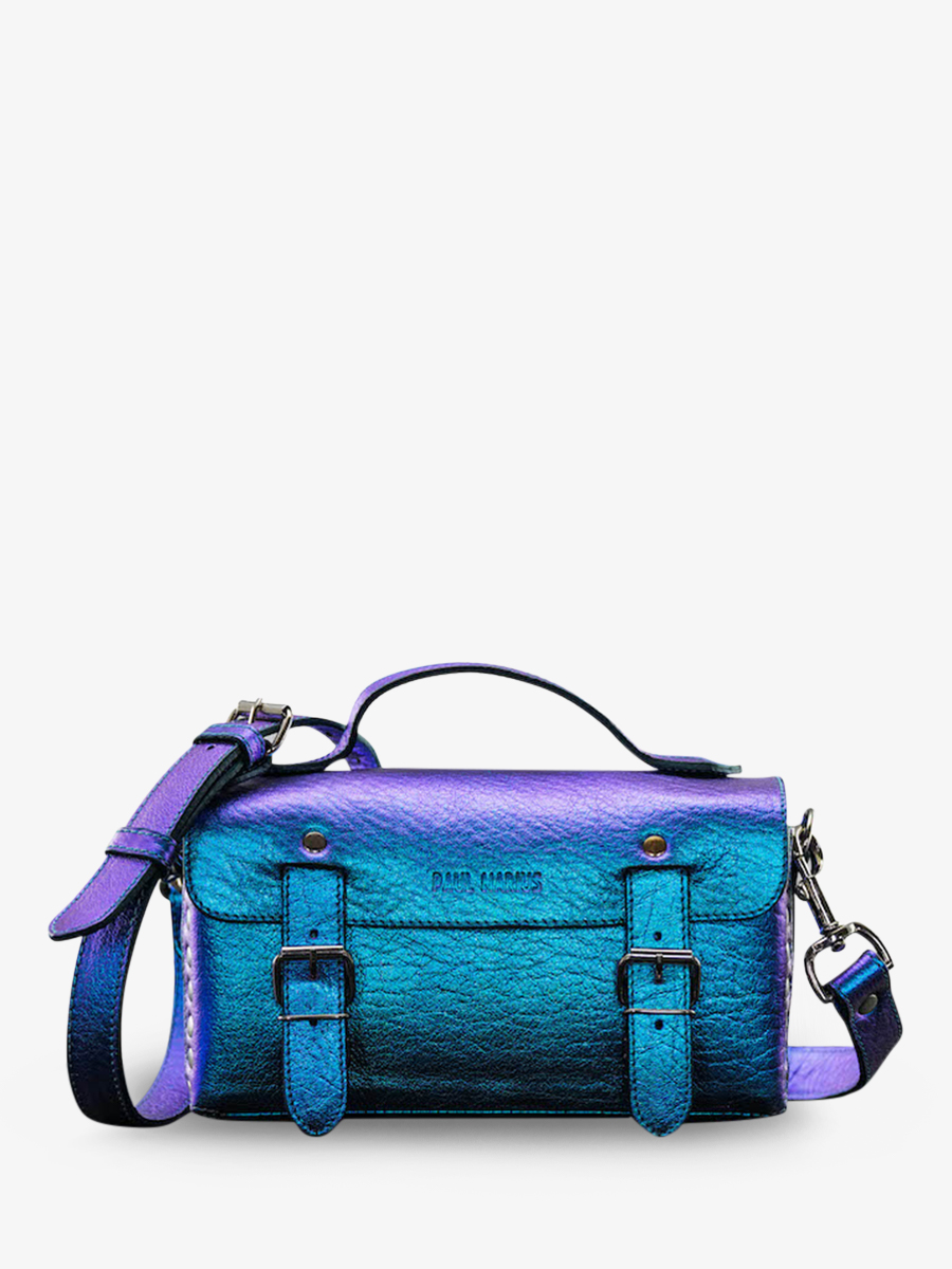 Blue Metallic Leather Shoulder Bag for Women L Artisane Beetle PAUL MARIUS