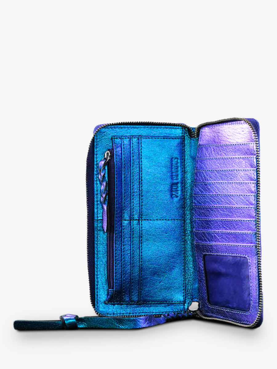 Blue Metallic Leather Wallet for Women LePortefeuille Charlotte Beetle PAUL MARIUS