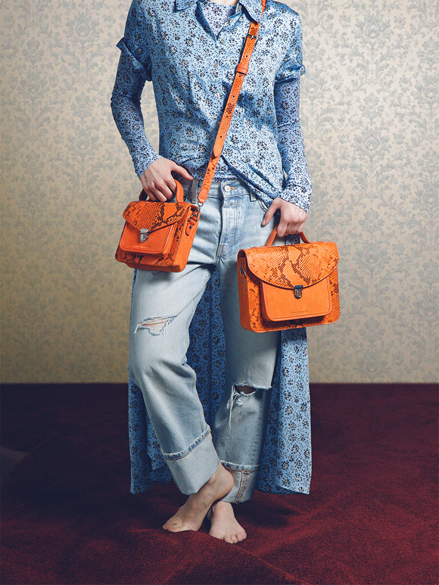 Amber python leather handbag Mademoiselle George XS Python - Amber back view