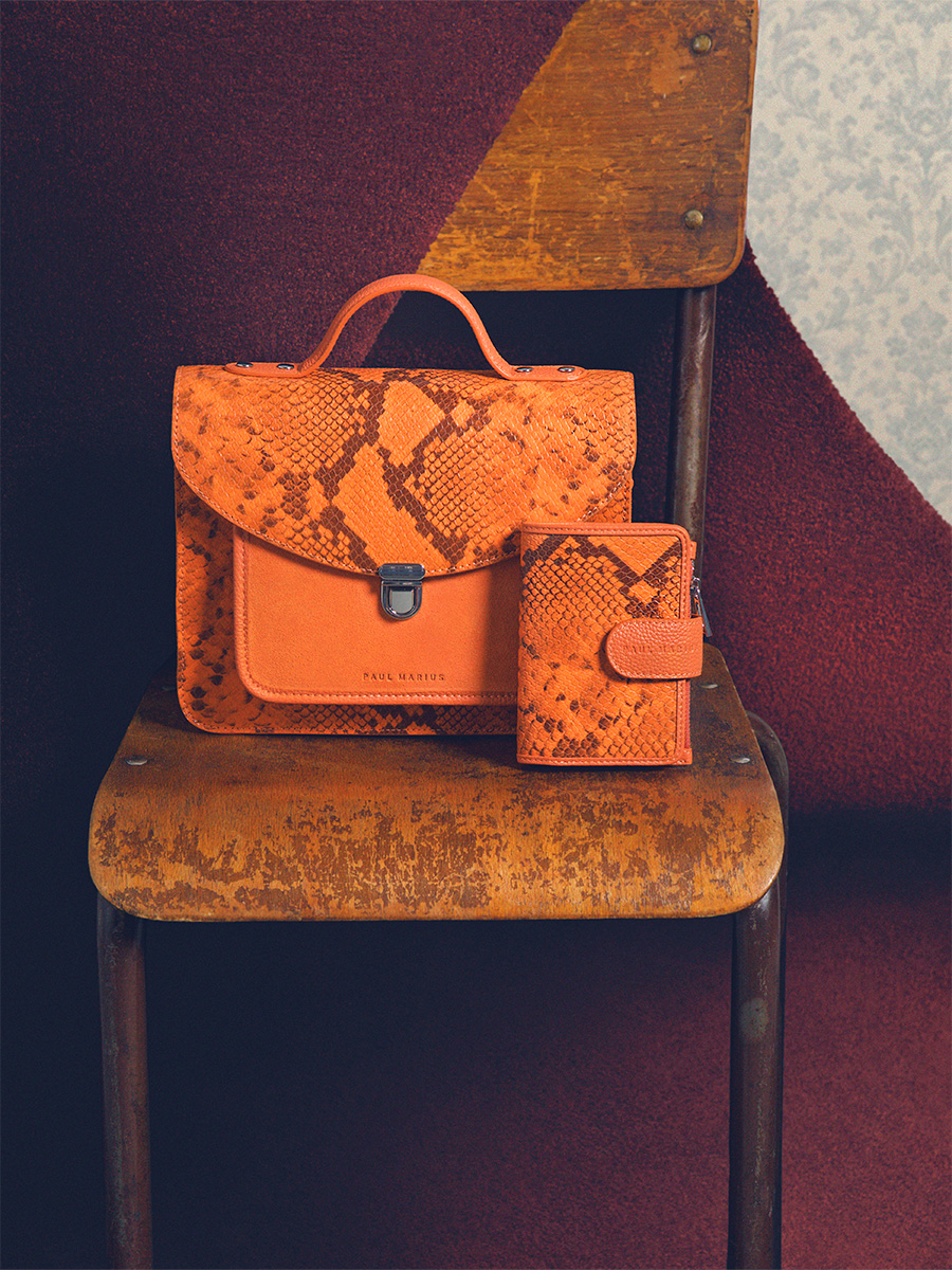 Amber python leather handbag Mademoiselle George Python - Amber back view