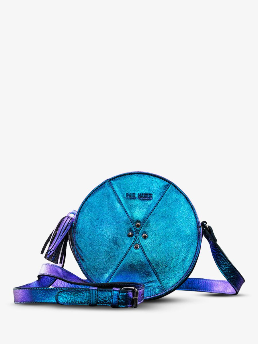Blue Metallic Round Leather Shoulder Bag for Women MonPr cieux Beetle PAUL MARIUS