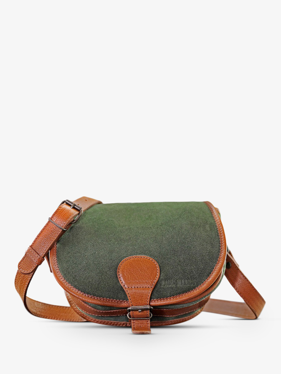 Leather shoulder bag for woman Brown Green LeBohemien Pampa Light Brown Forest Green PAUL MARIUS