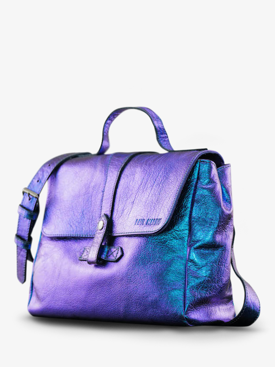 Blue Metallic Leather Shoulder Bag for Women LeCorneille Beetle PAUL MARIUS