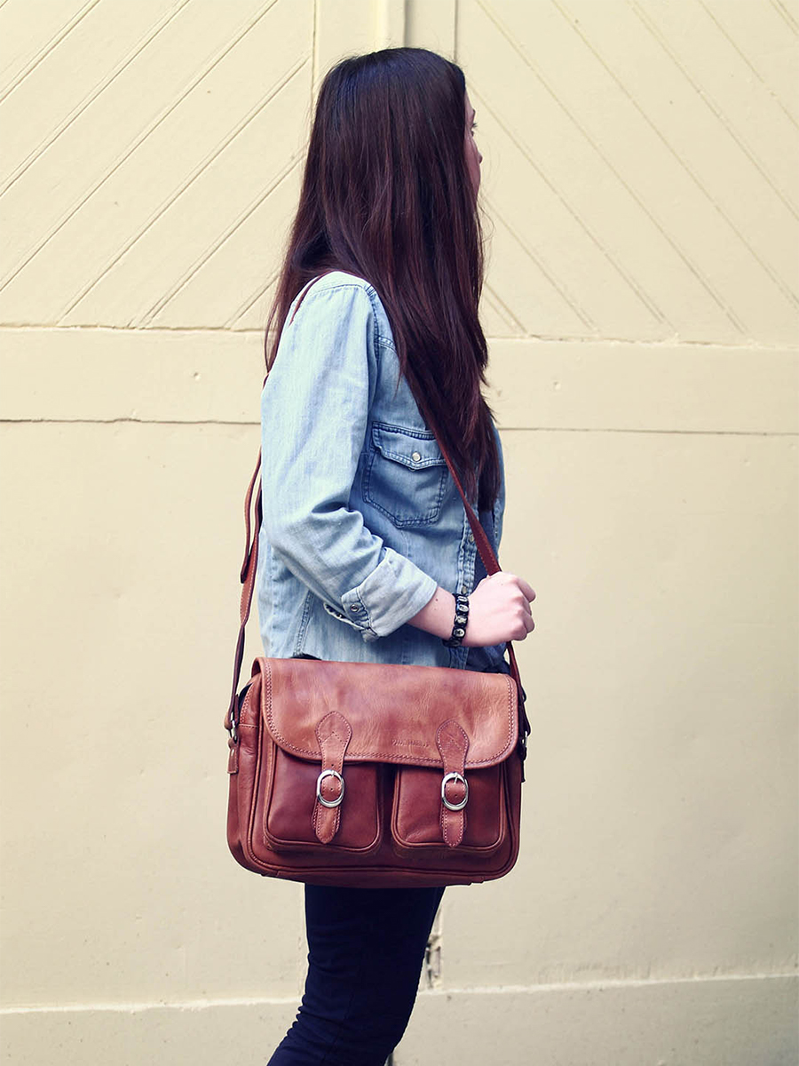 leather shoulder bag for woman Black LeRouen Black PAUL MARIUS