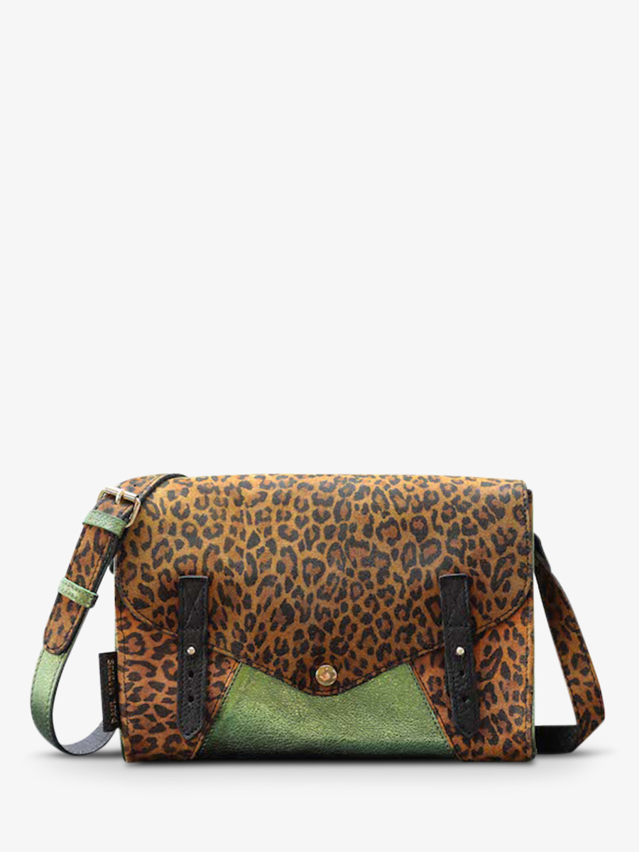leather woman shoulder bag Brown Green L Indispensable Leopard Light Brown Metallic Khaki PAUL MARIUS