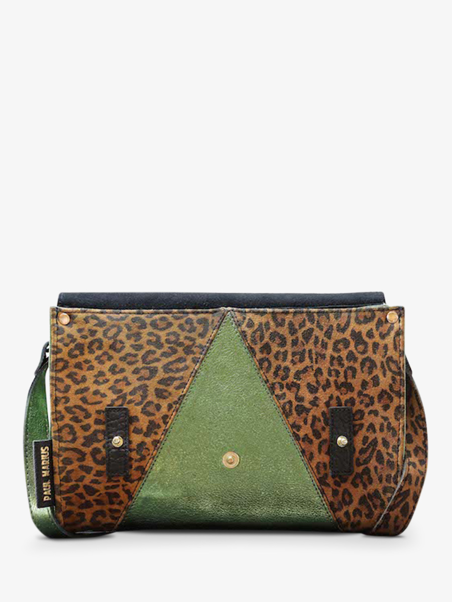 leather woman shoulder bag Brown Green L Indispensable Leopard Light Brown Metallic Khaki PAUL MARIUS