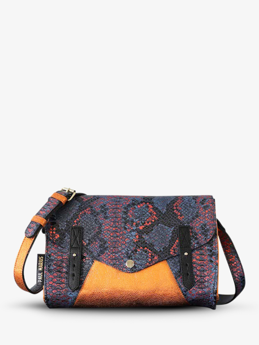 leather-woman-shoulder-bag-blue-orange-front-view-picture-lindispensable-python-abyss-metallic-orange-paul-marius-3760125348698