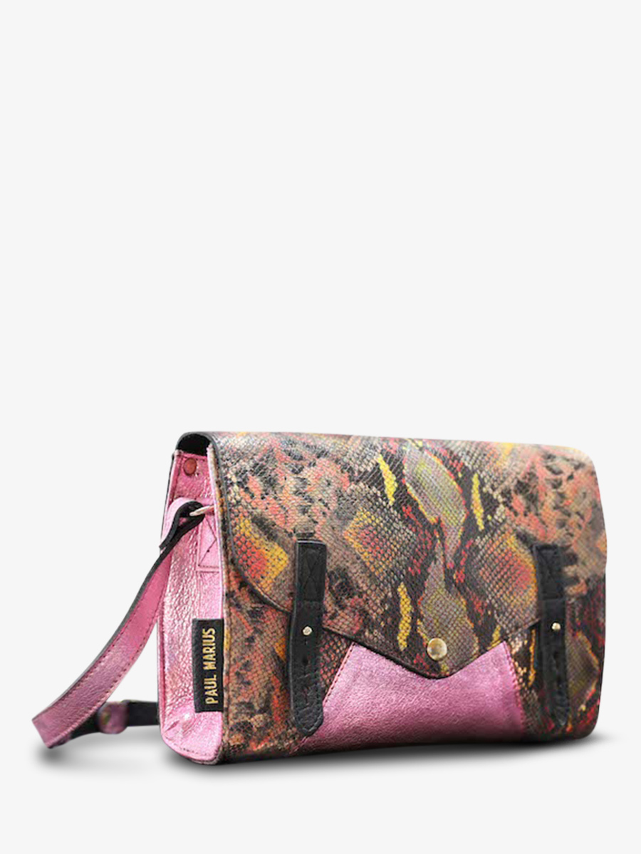 leather woman shoulder bag Red Pink L Indispensable Python Magma Metallic Pink PAUL MARIUS