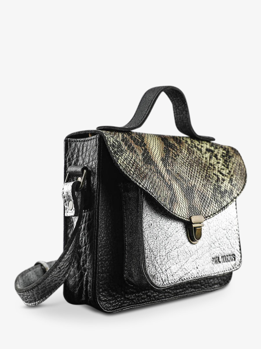 leather hand bag for woman Silver Black Mademoiselle George Python Silver Black PAUL MARIUS