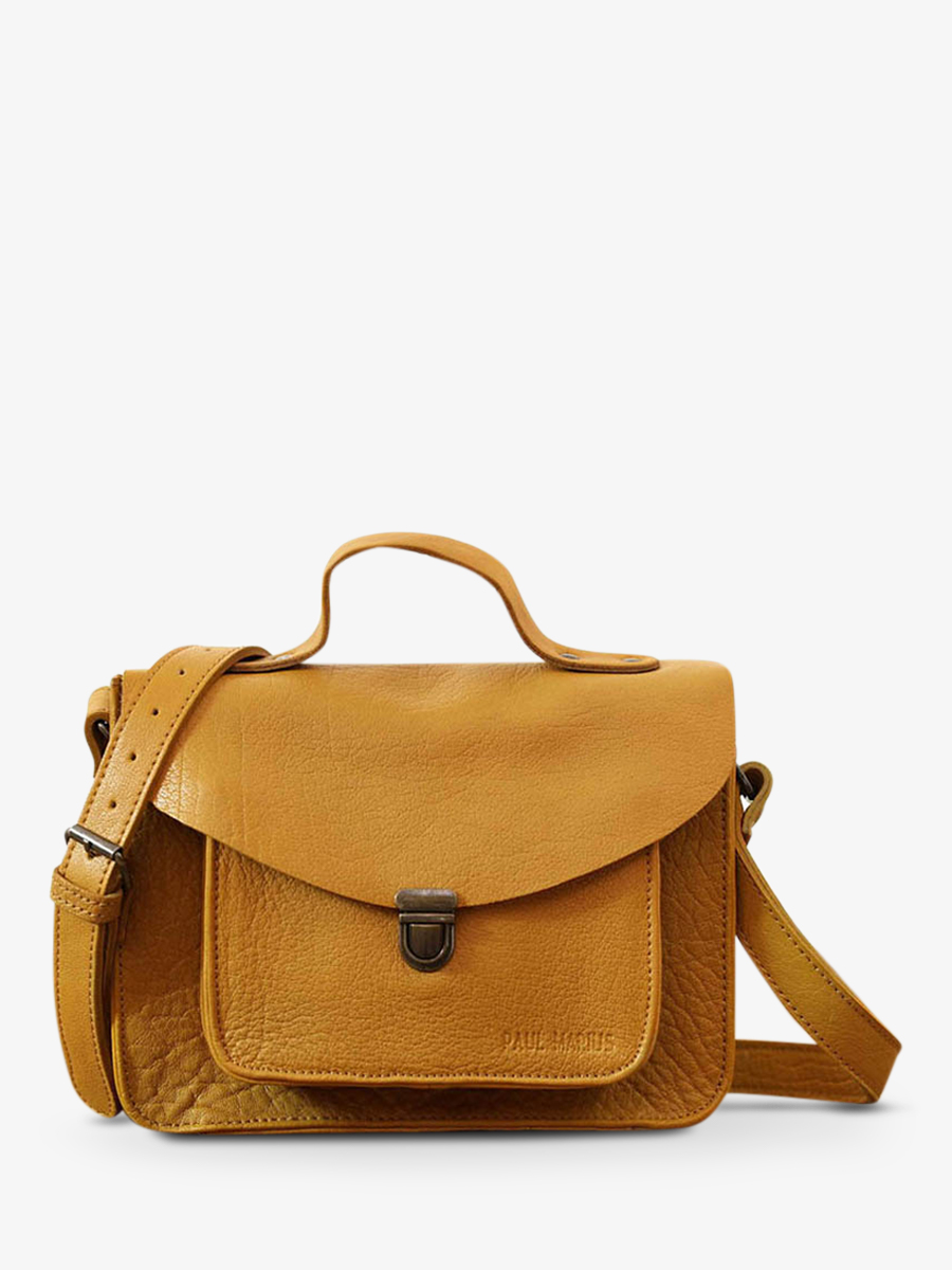 leather hand bag for woman Yellow Mademoiselle George Saffron PAUL MARIUS