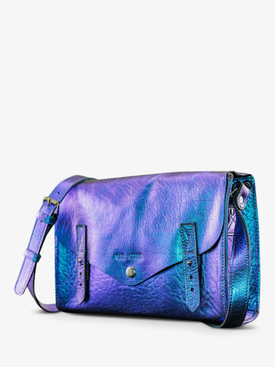 Blue Metallic Leather Shoulder Bag for Women - L'Indispensable Beetle ...