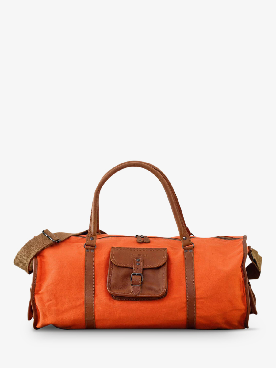 leather-travel-bag-orange-front-view-picture-levoyageur-toile--xl-orange-paul-marius-3760125333090