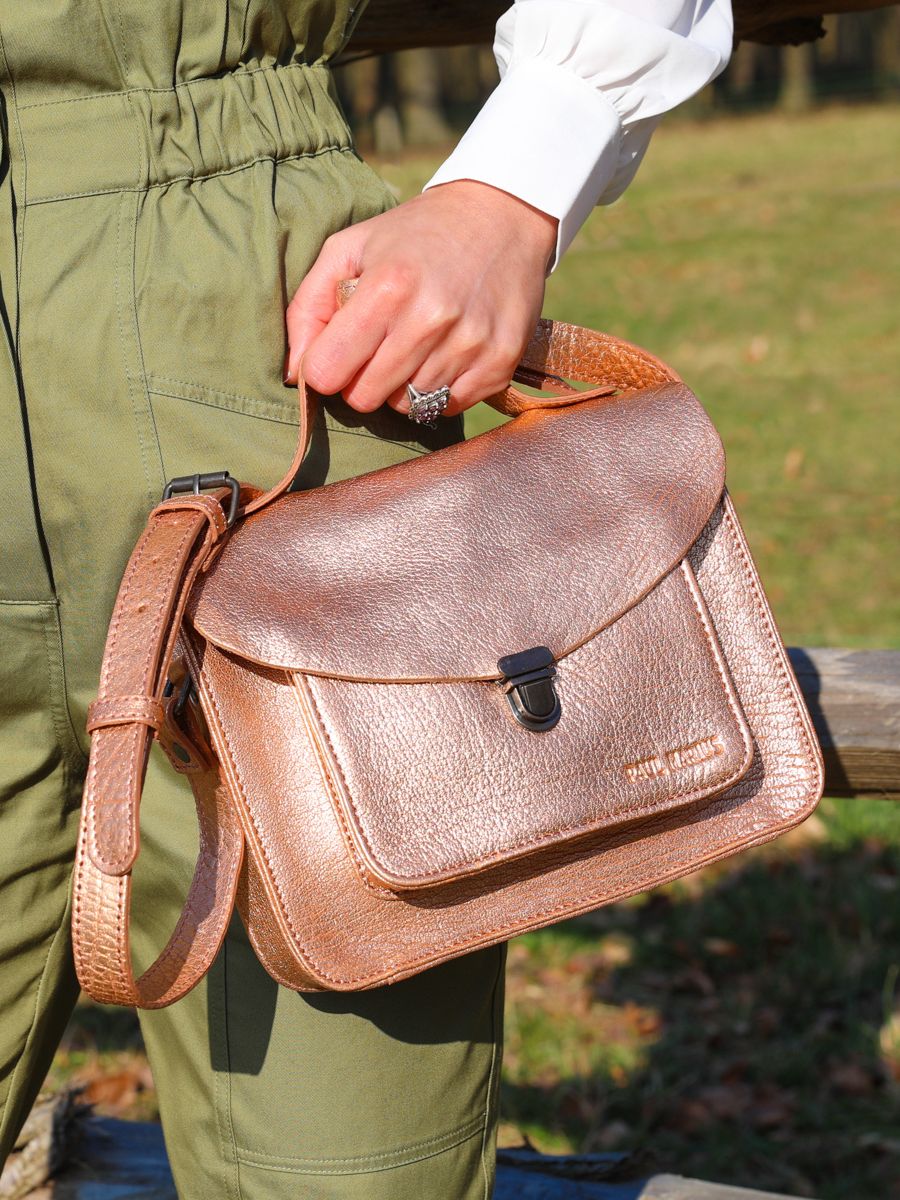 leather hand bag for woman Pink Gold Mademoiselle George Rose Gold PAUL MARIUS